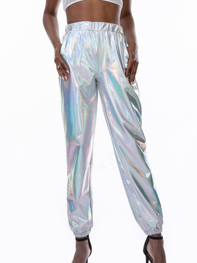 CUHAKCI Ψηλόμεση Παντελόνι Γυναικεία Streetwear Χρυσό Τζόκινγκ Γυναικεία Παντελόνια Hip Hop Παντελόνια Κορίτσια Χορού Πολυεστερικό Ασημένιο Clubwear