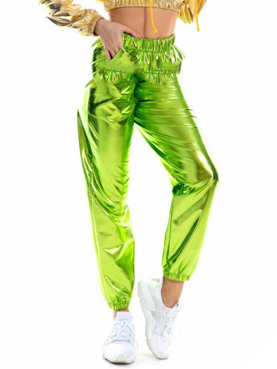 CUHAKCI Ψηλόμεση Παντελόνι Γυναικεία Streetwear Χρυσό Τζόκινγκ Γυναικεία Παντελόνια Hip Hop Παντελόνια Κορίτσια Χορού Πολυεστερικό Ασημένιο Clubwear