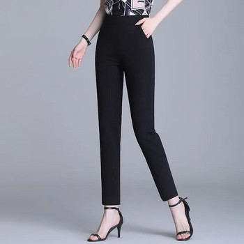 Office Lady ελαστικό ψηλόμεσο μονόχρωμο παντελόνι Καλοκαιρινό λεπτό γυναικείο ρούχο Casual τσέπες Slim ίσιο παντελόνι εννέα πόντων