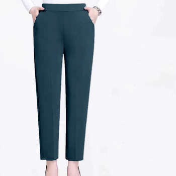 Office Lady ελαστικό ψηλόμεσο μονόχρωμο παντελόνι Καλοκαιρινό λεπτό γυναικείο ρούχο Casual τσέπες Slim ίσιο παντελόνι εννέα πόντων
