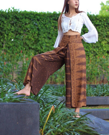Γυναικείο παντελόνι γιόγκα Casual παντελόνι μποέμ με φαρδύ πόδι με στάμπα ταϊλανδέζικου στυλ Παντελόνι με σπαστά πόδια από Harem Γυναικεία ρούχα