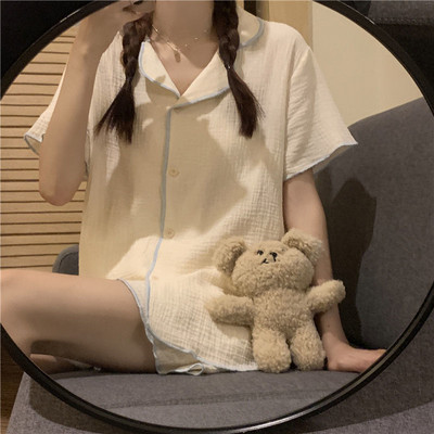 Σετ πιτζάμες Γυναικείες τυπωμένες καθημερινές Kawaii Κομψές φοιτήτριες Σχεδιαστής καλοκαιρινός γιακάς με μοντέρνο κορεάτικο στυλ Απαλό, καθημερινό