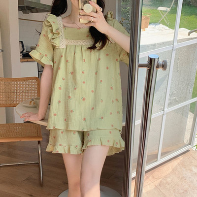 Σετ πιτζάμες Γυναικείες τυπωμένες καθημερινές Kawaii Κομψές φοιτήτριες Σχεδιαστής καλοκαιρινός γιακάς με μοντέρνο κορεάτικο στυλ Απαλό, καθημερινό