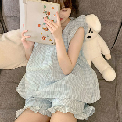 Σετ πιτζάμες Γυναικείες τυπωμένες καθημερινές Kawaii Κομψές φοιτήτριες Σχεδιαστής καλοκαιρινός γιακάς με μοντέρνο κορεάτικο στυλ Απαλό, καθημερινό