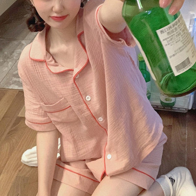 Σετ πιτζάμες Γυναικείες τυπωμένες καθημερινές Kawaii Κομψές φοιτήτριες Σχεδιαστής καλοκαιρινός γιακάς με μοντέρνο κορεάτικο στυλ Απαλό, καθημερινό