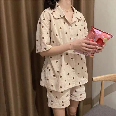 Σετ πιτζάμες Γυναικείες τυπωμένες καθημερινές Kawaii Κομψές φοιτήτριες Σχεδιαστής καλοκαιρινός γιακάς με μοντέρνο κορεάτικο στυλ Απαλό, καθημερινό