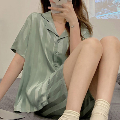 Σετ πιτζάμες Γυναικείες τυπωμένες καθημερινές Kawaii Κομψές φοιτήτριες Σχεδιαστής καλοκαιρινός γιακάς με μοντέρνο κορεάτικο στυλ Απαλό, καθημερινό