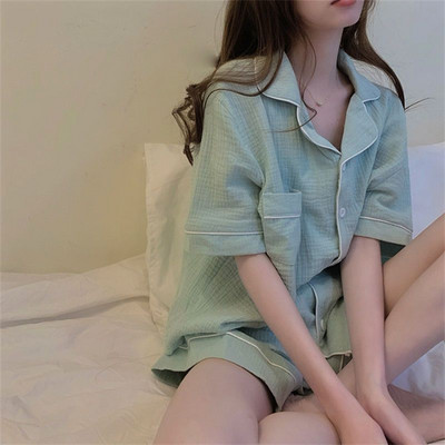 Σετ πιτζάμες Γυναικείες τυπωμένες καθημερινές Kawaii Κομψές φοιτήτριες Σχεδιαστής καλοκαιρινός γιακάς με μοντέρνο κορεάτικο στυλ Απαλό, καθημερινό