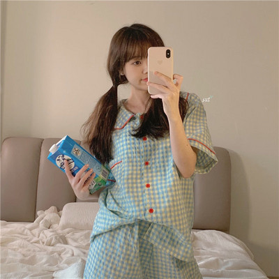 Σετ πιτζάμες Γυναικείες τυπωμένες καθημερινές Kawaii Κομψές φοιτήτριες Σχεδιαστής καλοκαιρινός γιακάς με μοντέρνο κορεάτικο στυλ Απαλό, καθημερινό