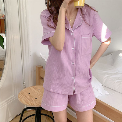 Pidžamu komplekti Sieviešu Vienkāršas, masīvas, īsām piedurknēm guļambikses Vasaras mīkstas kabatas Šorti Eleganti, brīvi mājas apģērbi Pijamas Mujer guļamveļa