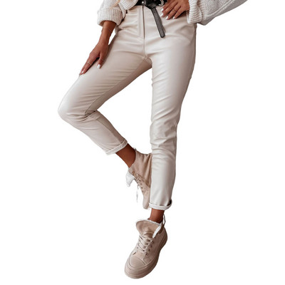 Mākslīgās ādas Taisnas Bikses ar augstu vidukli Rudens Seksīgas brūnas Bikses Bikses Sievietēm Apakšpuses Vintage Streetwear Bikses Ziemai