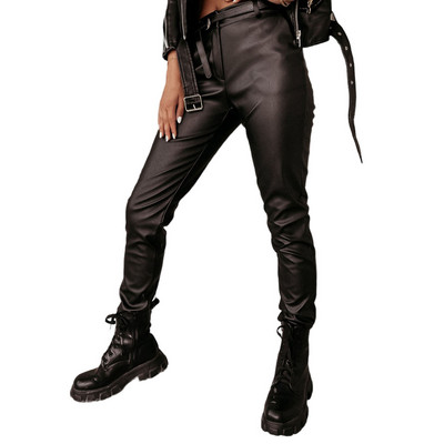 Mākslīgās ādas Taisnas Bikses ar augstu vidukli Rudens Seksīgas brūnas Bikses Bikses Sievietēm Apakšpuses Vintage Streetwear Bikses Ziemai