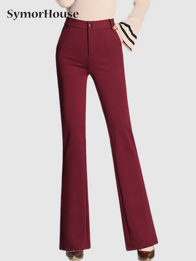 Pavasaris Vasara Jauna Mode Sieviešu uzvalks Bikses ar augstu vidukli Paplašinātas Bikses Eleganta Biroja Sieviešu Stretch Straight Bikses Sieviešu Rudens