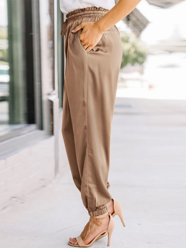 Nyári magas elasztikus derék, tömör szatén nadrág ZANZEA elegáns női hosszú nadrág alkalmi bő OL Pantalon Harem Palazzo Turnip