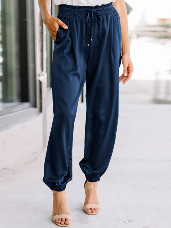 Nyári magas elasztikus derék, tömör szatén nadrág ZANZEA elegáns női hosszú nadrág alkalmi bő OL Pantalon Harem Palazzo Turnip