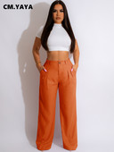 CM.YAYA Módne dámske rovné nohavice so širokými nohavicami, zipsom, vysokým pásom a na mieru 2023 Letné OL pracovné pouličné nohavice