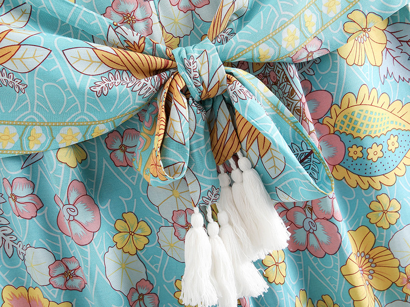 Vintage Chic bikses ar ziedu apdruku Boho bikses viskozes kokvilnas pušķi Brīvas platas kājas Bohēmijas bikses Summer Beach Pantalones