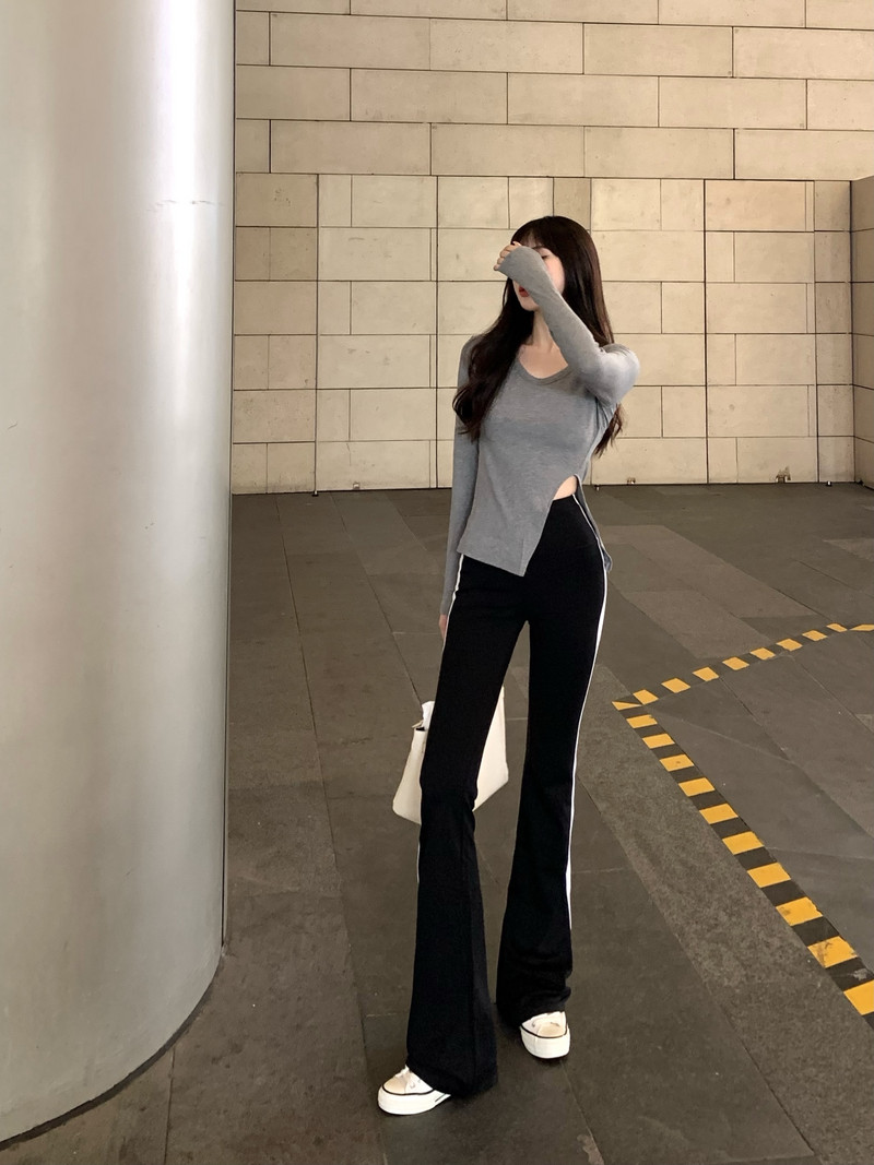 Tievs, izstiepts kontrasts, melns, uzliesmojošs, sieviešu bikses, 2022. gada rudens, jaunas bikses, sporta bikses Pantalones De Mujer Bell Bottom bikses