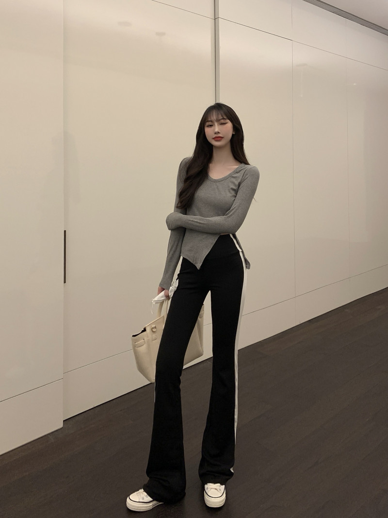 Tievs, izstiepts kontrasts, melns, uzliesmojošs, sieviešu bikses, 2022. gada rudens, jaunas bikses, sporta bikses Pantalones De Mujer Bell Bottom bikses