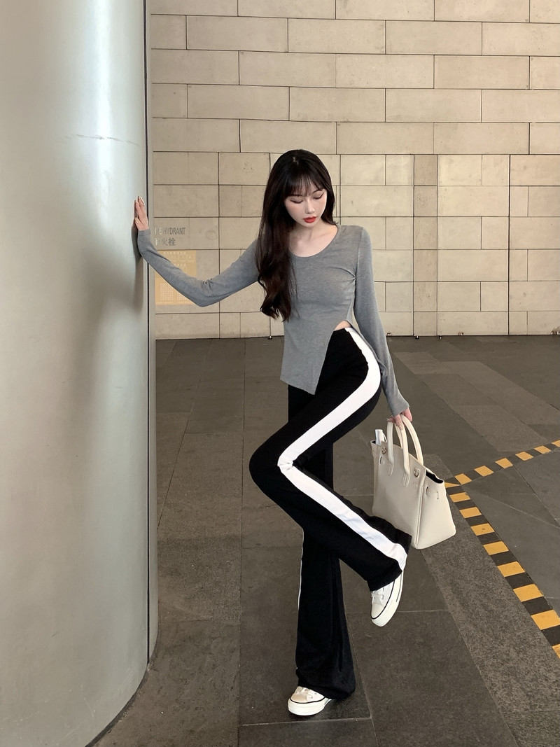 Tievs, izstiepts kontrasts, melns, uzliesmojošs, sieviešu bikses, 2022. gada rudens, jaunas bikses, sporta bikses Pantalones De Mujer Bell Bottom bikses