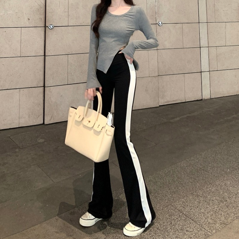 Tievs, izstiepts kontrasts, melns, uzliesmojošs, sieviešu bikses, 2022. gada rudens, jaunas bikses, sporta bikses Pantalones De Mujer Bell Bottom bikses