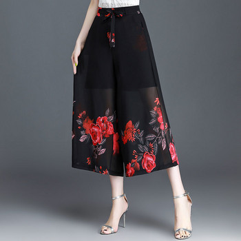 2022 Νέο Γυναικείο Καλοκαιρινό Λεπτό Ψηλό Ελαστικό Παντελόνι Φαρδύ Γυναικείο Γυναικείο Casual Φούστες με στάμπα σιφόν Παντελόνι 4XL A54
