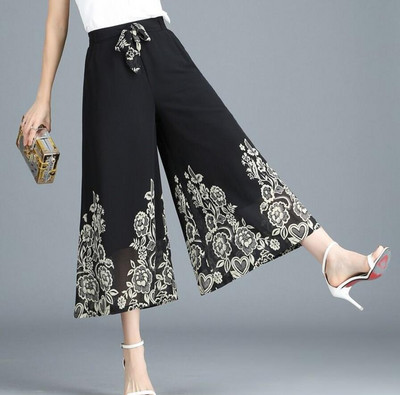 2022 új női nyári vékony, magas elasztikus derekú, széles szárú nadrág Női alkalmi sifon nyomott szoknya nadrág 4XL A54