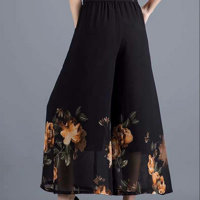 2022 új női nyári vékony, magas elasztikus derekú, széles szárú nadrág Női alkalmi sifon nyomott szoknya nadrág 4XL A54