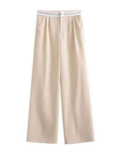 TRAF pavasara sieviešu modes platas bikses ikdienišķas brīvas vidukļa aproces bikses sievietes korejiešu somas biroja dāmas taisnas uzvalka bikses