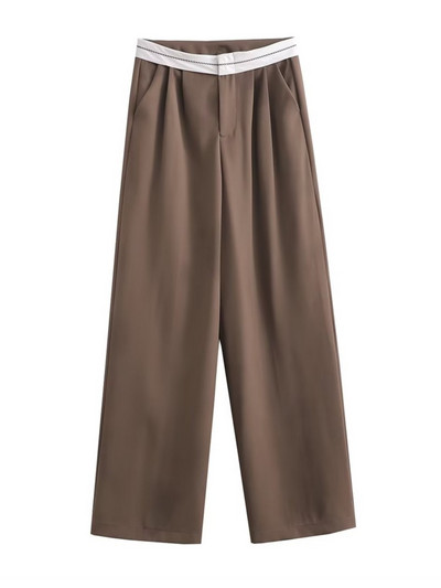 TRAF pavasara sieviešu modes platas bikses ikdienišķas brīvas vidukļa aproces bikses sievietes korejiešu somas biroja dāmas taisnas uzvalka bikses