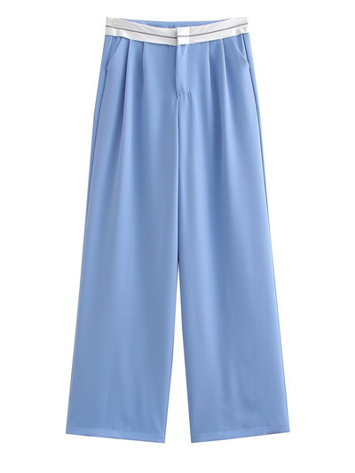 TRAF pavasara sieviešu modes platas bikses ikdienišķas brīvas vidukļa aproces bikses sievietes korejiešu somas biroja dāmas taisnas uzvalka bikses