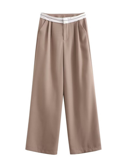 TRAF pavasara sieviešu modes platas bikses ikdienišķas brīvas vidukļa aproces bikses sievietes korejiešu somas biroja dāmas taisnas uzvalka bikses