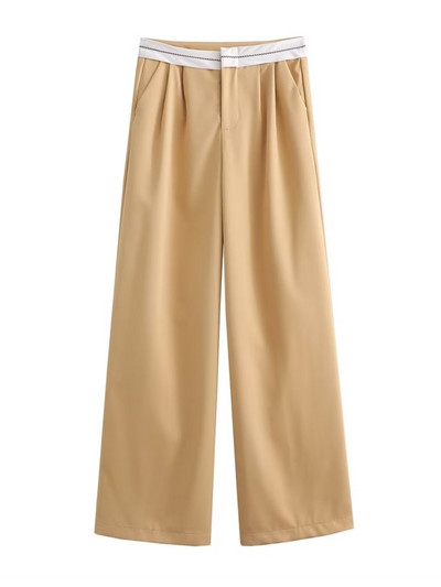 TRAF pavasara sieviešu modes platas bikses ikdienišķas brīvas vidukļa aproces bikses sievietes korejiešu somas biroja dāmas taisnas uzvalka bikses