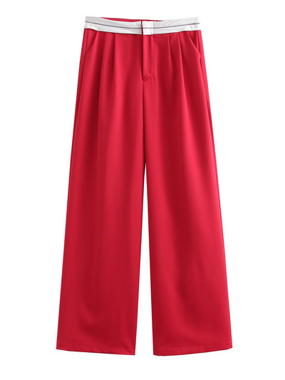 TRAF pavasara sieviešu modes platas bikses ikdienišķas brīvas vidukļa aproces bikses sievietes korejiešu somas biroja dāmas taisnas uzvalka bikses