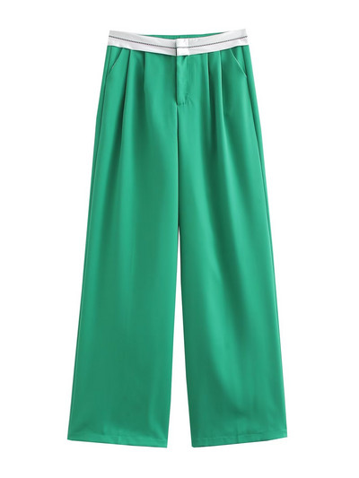 TRAF pavasara sieviešu modes platas bikses ikdienišķas brīvas vidukļa aproces bikses sievietes korejiešu somas biroja dāmas taisnas uzvalka bikses