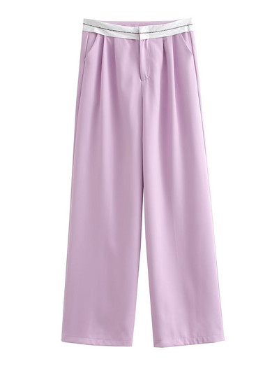 TRAF pavasara sieviešu modes platas bikses ikdienišķas brīvas vidukļa aproces bikses sievietes korejiešu somas biroja dāmas taisnas uzvalka bikses