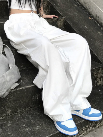 HOUZHOU Λευκό Φούτερ Joggers Γυναικεία Φαρδιά Παντελόνια Χαραγιούκου Κορεάτικου Στιλ Μαύρο Παντελόνι Γυναικείο Τζόκινγκ Casual Oversized