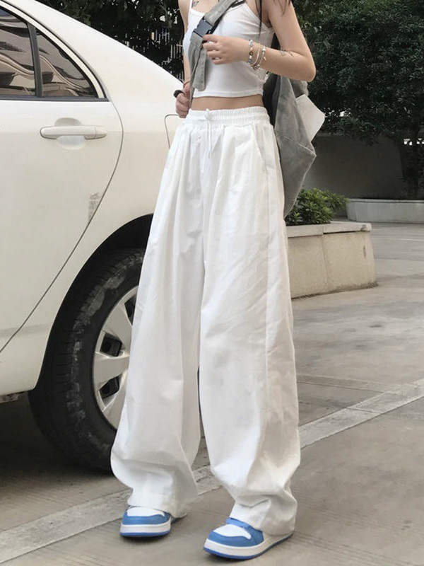 HOUZHOU Valged dressipüksid Jooksjad Naiste laia säärega kottis püksid Harajuku korea stiilis mustad püksid, naiste sörkimine, vabaaja ülisuur