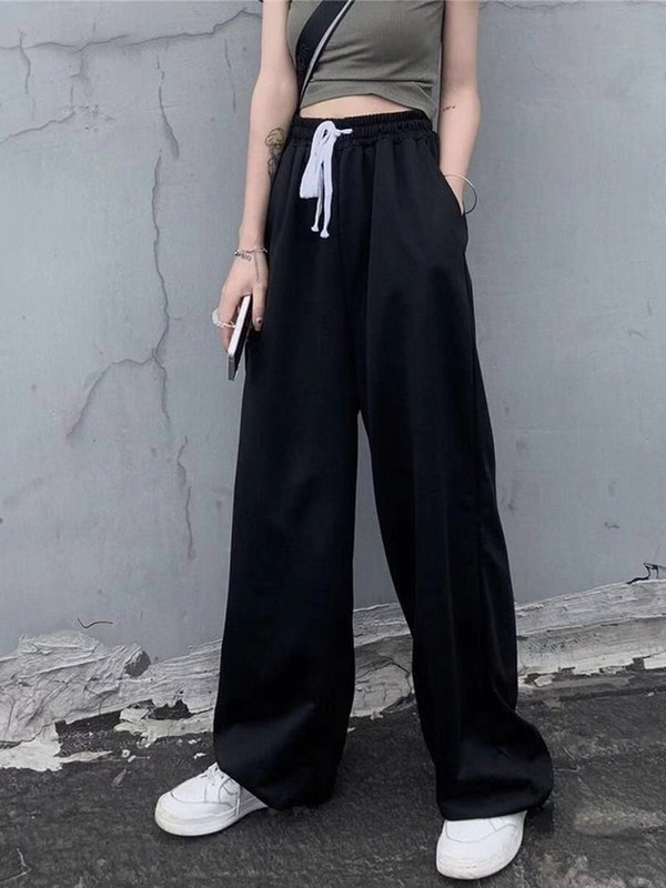 HOUZHOU Valged dressipüksid Jooksjad Naiste laia säärega kottis püksid Harajuku korea stiilis mustad püksid, naiste sörkimine, vabaaja ülisuur