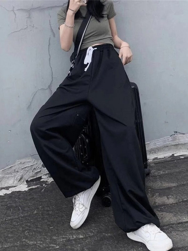HOUZHOU Valged dressipüksid Jooksjad Naiste laia säärega kottis püksid Harajuku korea stiilis mustad püksid, naiste sörkimine, vabaaja ülisuur