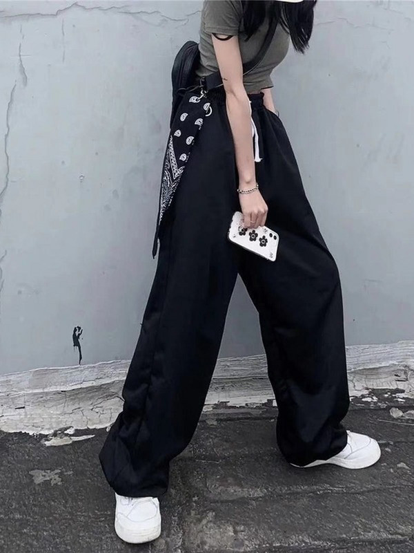 HOUZHOU Valged dressipüksid Jooksjad Naiste laia säärega kottis püksid Harajuku korea stiilis mustad püksid, naiste sörkimine, vabaaja ülisuur