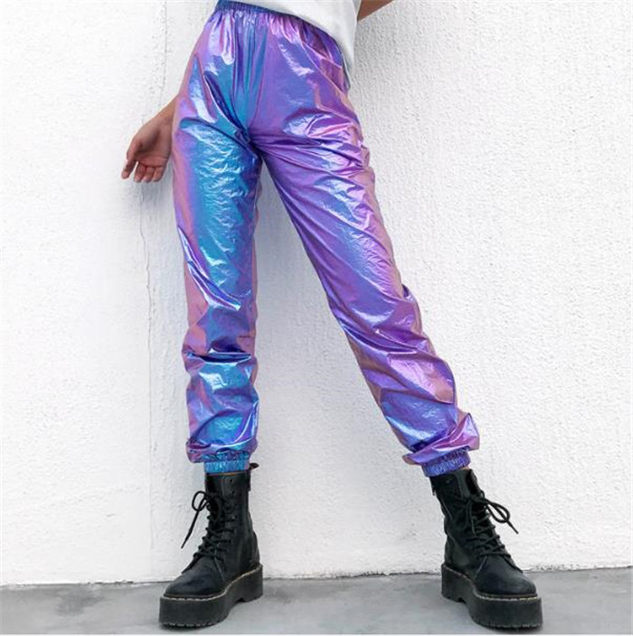 Lézeres hologram Sympony fém lila nadrág laza színpadi show hip-hop