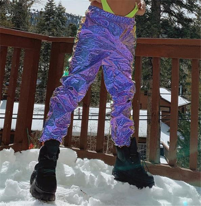 Lézeres hologram Sympony fém lila nadrág laza színpadi show hip-hop