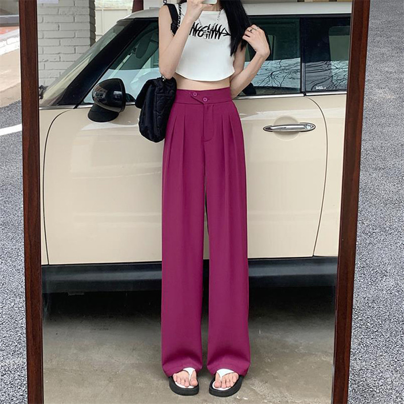 Široke uredske hlače za žene 2023. Bijele ravne hlače s džepovima visokog struka s džepovima Klasične ženske hlače s dva gumba