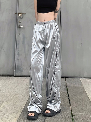Weekeep 2023 Fashion Silver Cargo Παντελόνι Streetwear Ψηλόμεση Φούτερ Γυναικεία Casual φαρδιά παντελόνια συνονθύλευμα y2k Aesthetic
