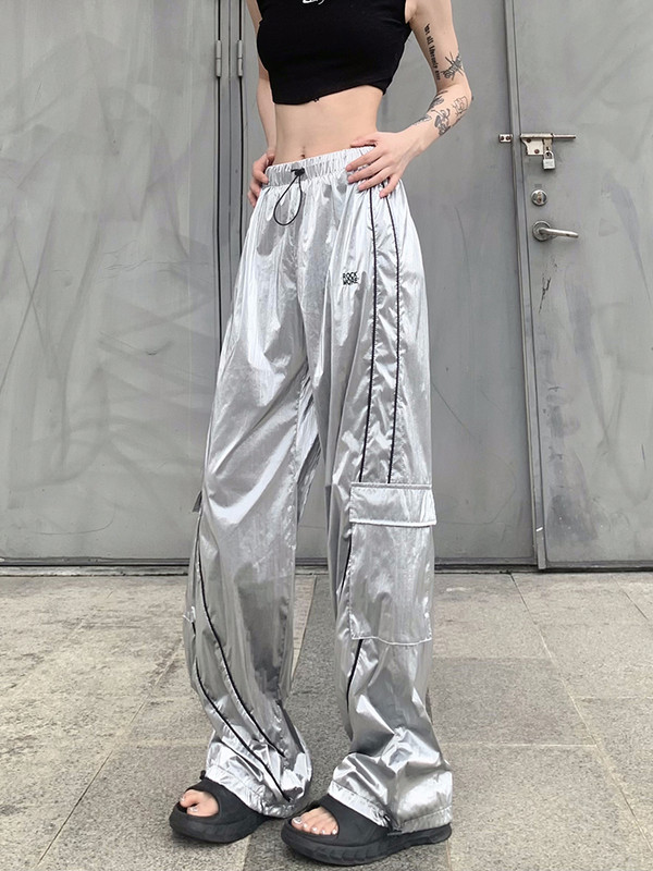 Weekeep 2023 Pantaloni cargo argintii de modă Streetwear Pantaloni de trening cu talie înaltă Femei Casual Baggy Buzunar Patchwork Pantaloni y2k Estetici