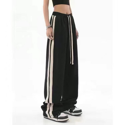 Y2K sportnadrág női széles, bő, húzózsinóros tehernadrág Női koreai melegítőnadrág oldalsó csíkok Vintage kocogó 90-es évek Hip Hop