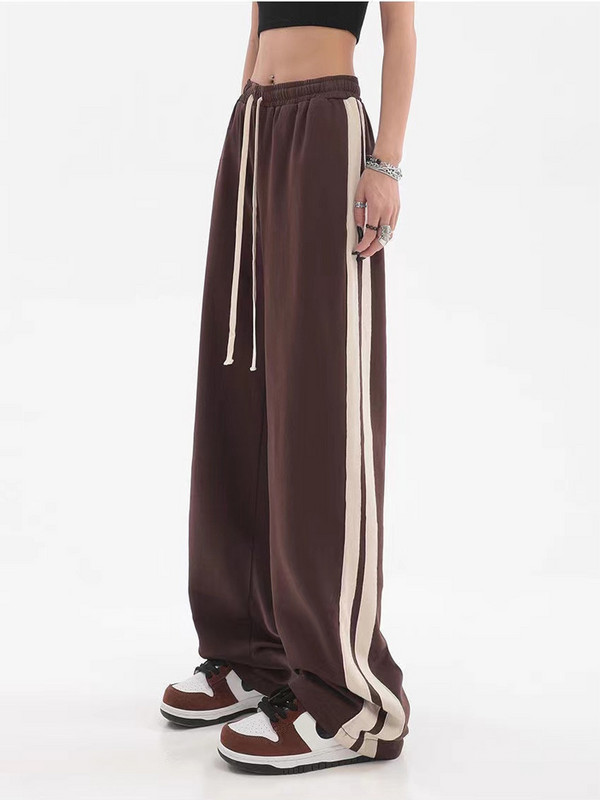 Y2K sportnadrág női széles, bő, húzózsinóros tehernadrág Női koreai melegítőnadrág oldalsó csíkok Vintage kocogó 90-es évek Hip Hop