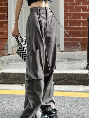 QWEEK Y2K Harajuku Grey Cargo Παντελόνι Γυναικεία Κορεάτικη μόδα 90s Ρετρό Λευκό Φαρδύ Παντελόνι Πόδι Oversized Kpop Hip Hop Baggy Casual