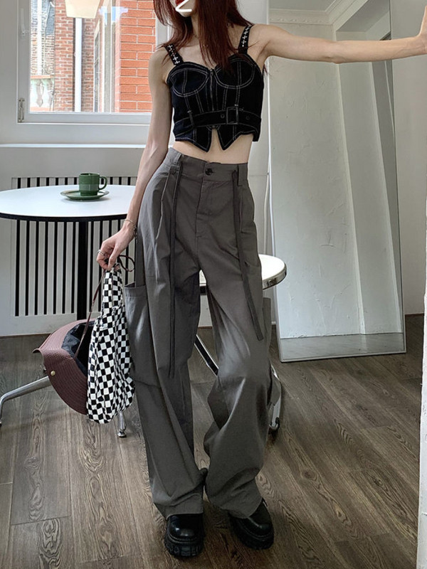 QWEEK Y2K Harajuku szürke tehernadrág Női koreai divat 90-es évek Retro fehér széles szárú nadrág Túlméretes Kpop Hip Hop Baggy Alkalmi